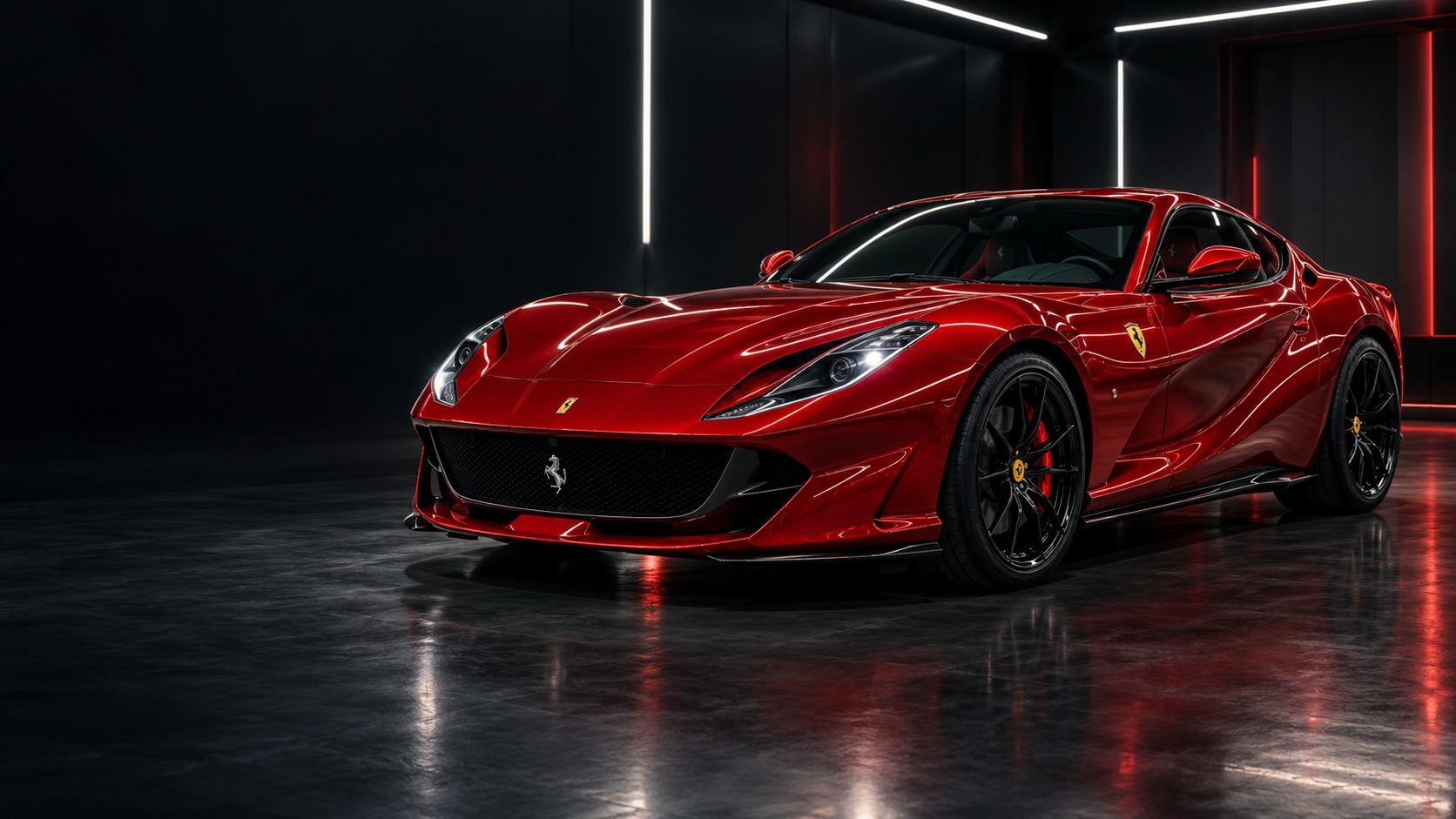 Illustrative red Ferrari 812 in a dark studio