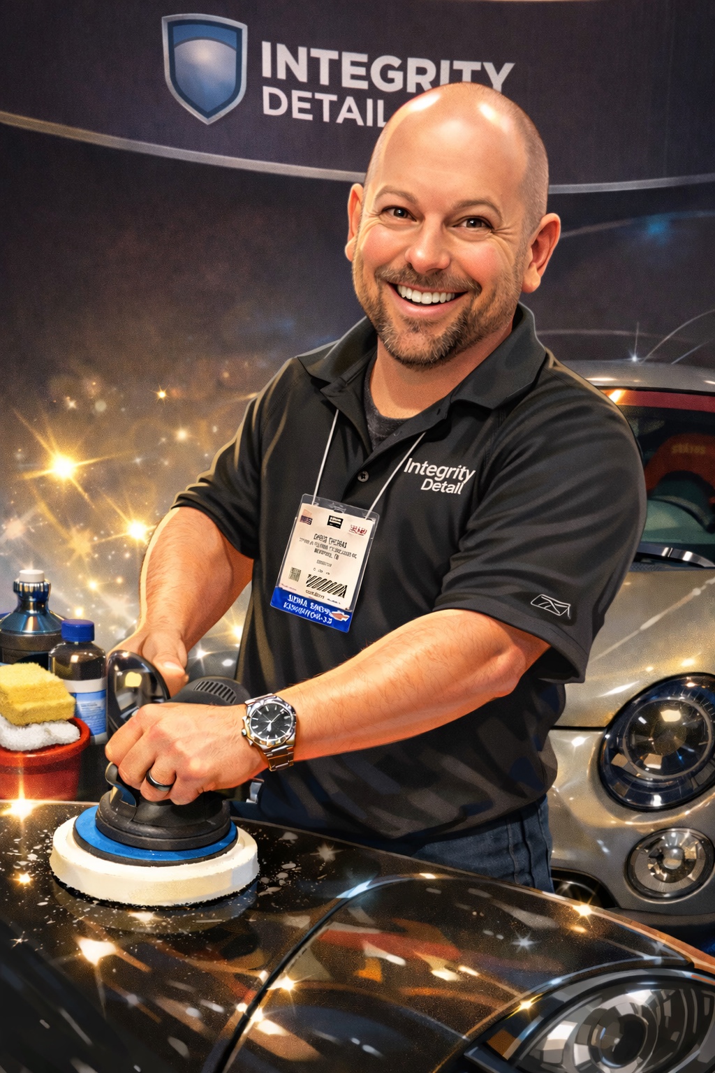 Chris Thomas polishing a car at Integrity Detail